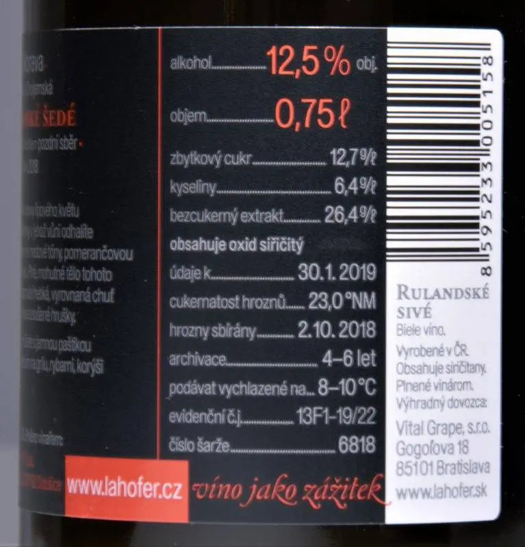 Zadní etiketa – Rulandské šedé