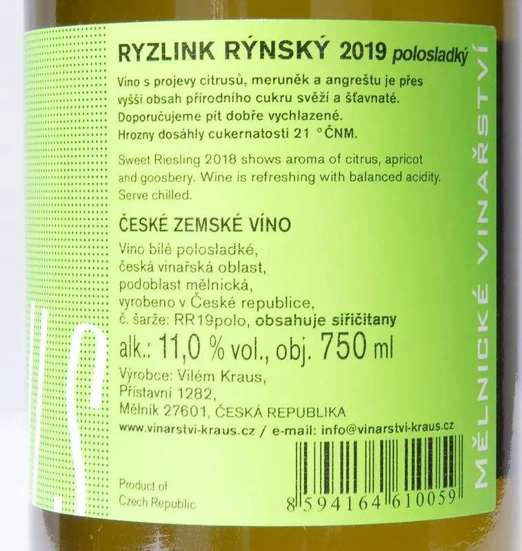 Zadní etiketa – Ryzlink rýnský