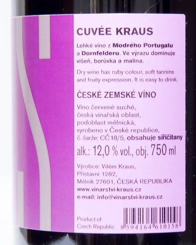 Zadní etiketa – Cuvée Kraus