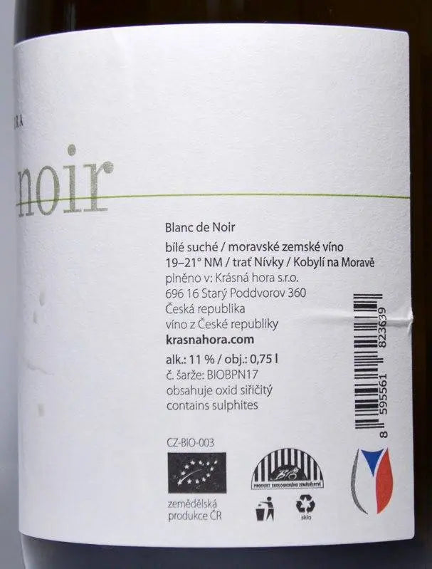 Zadní etiketa – Chardonnay- Pinot blanc