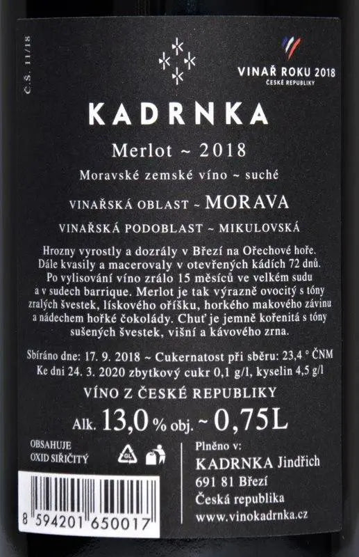 Zadní etiketa – K4 Merlot Grand Reserva