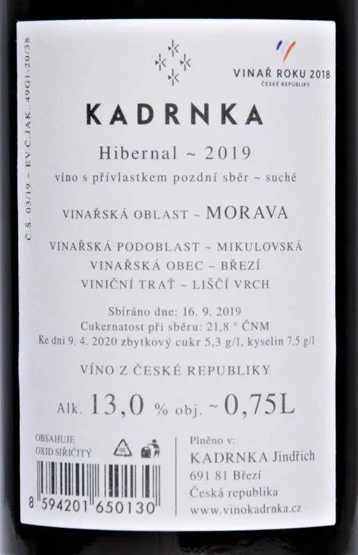 Zadní etiketa – K3 Hibernal Liščí vrch