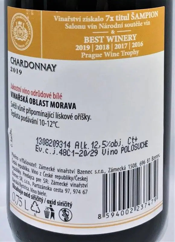 Zadní etiketa – Chardonnay
