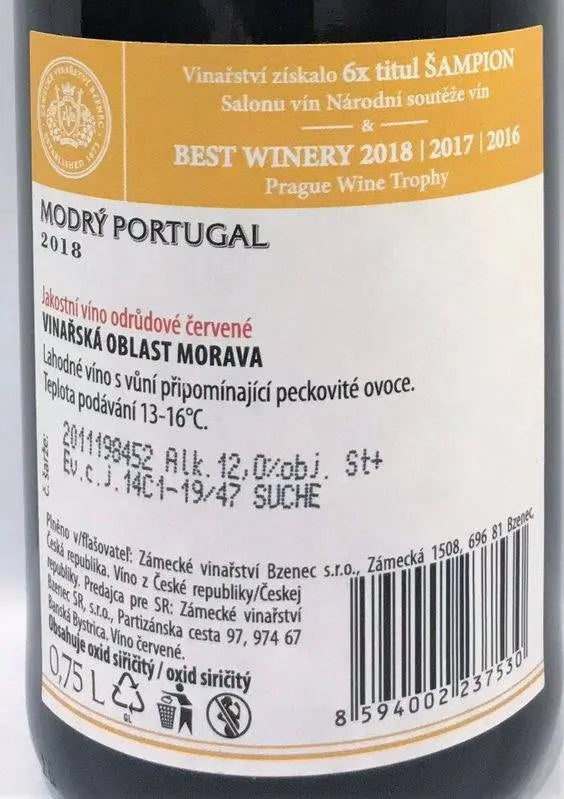 Zadní etiketa – Modrý Portugal