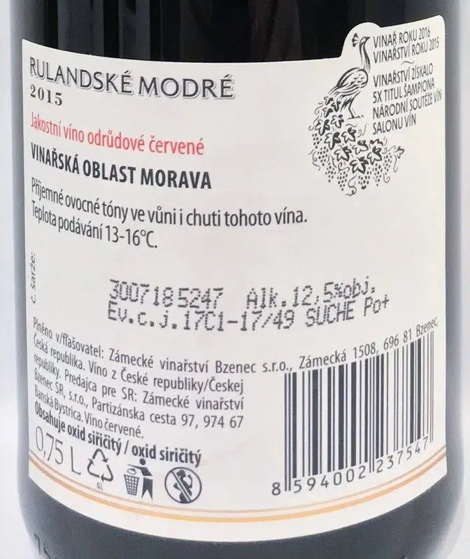 Zadní etiketa – Rulandské modré