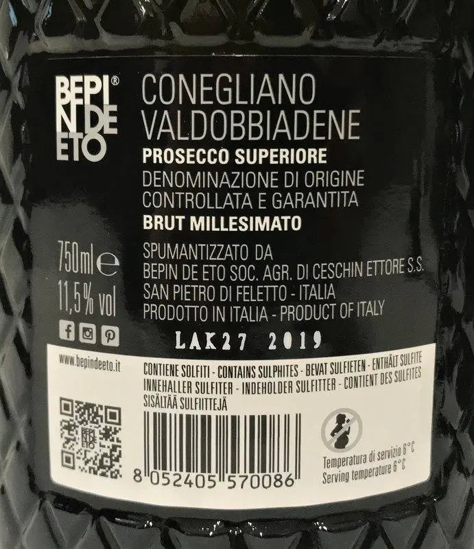 Zadní etiketa – Prosecco Superiore Brut Millesimato