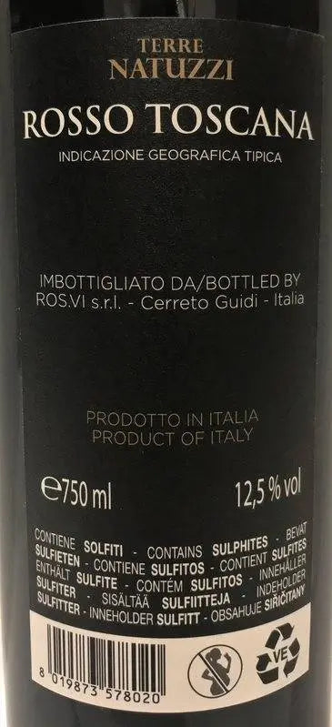 Zadní etiketa – Rosso Toscana, Terre Natuzzi