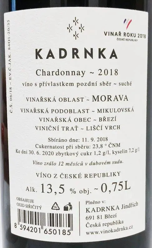 Zadní etiketa – K3 Chardonnay Barell