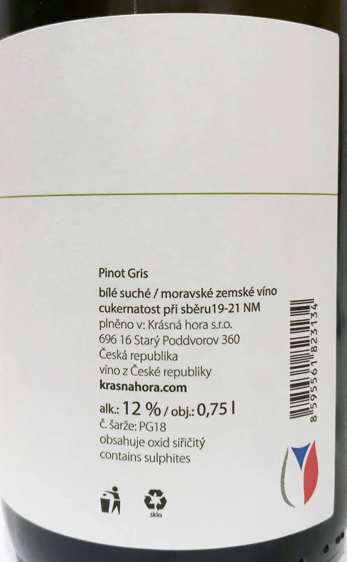Zadní etiketa – Pinot gris