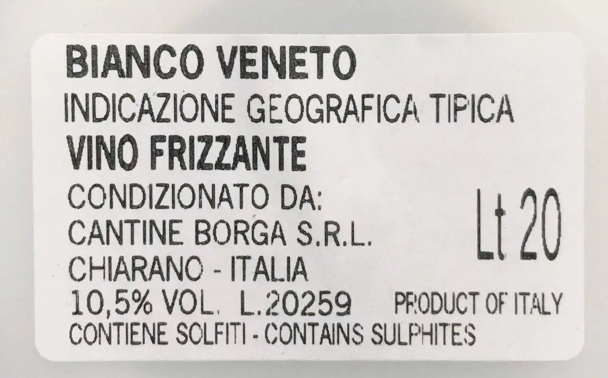 Zadní etiketa – Bianco Frizzante KEG