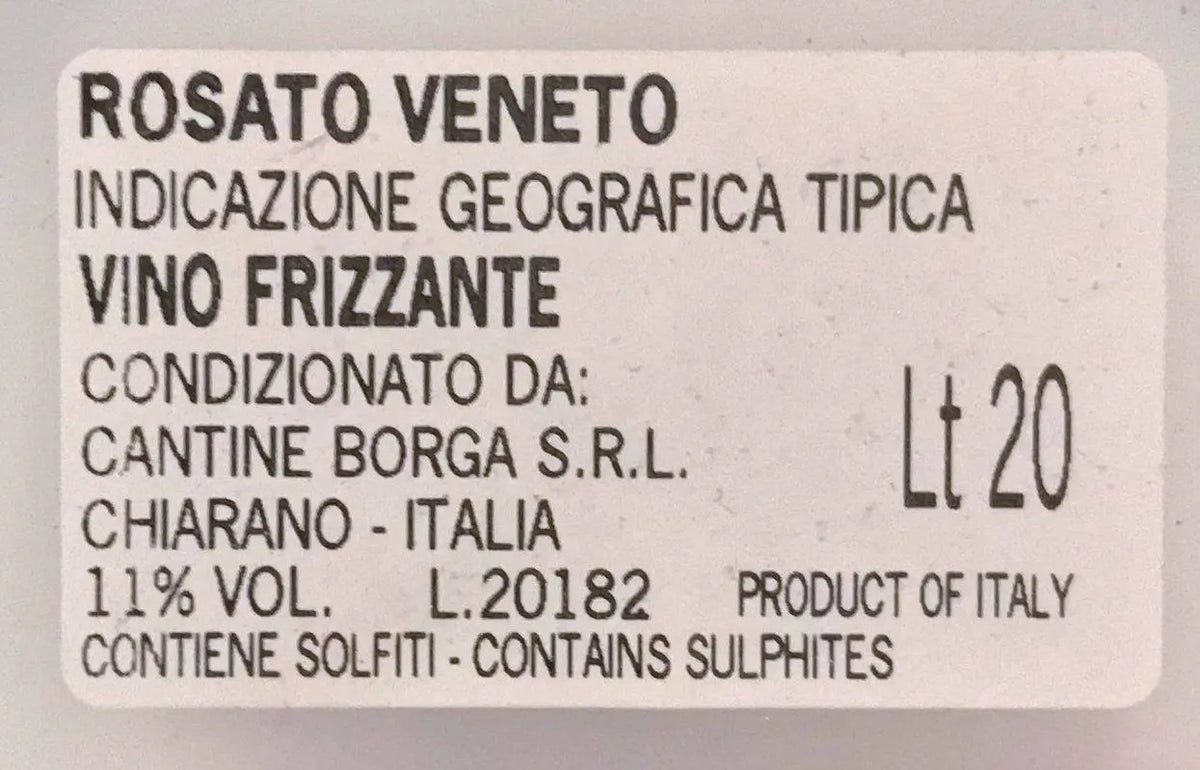 Zadní etiketa – Rosato Frizzante KEG