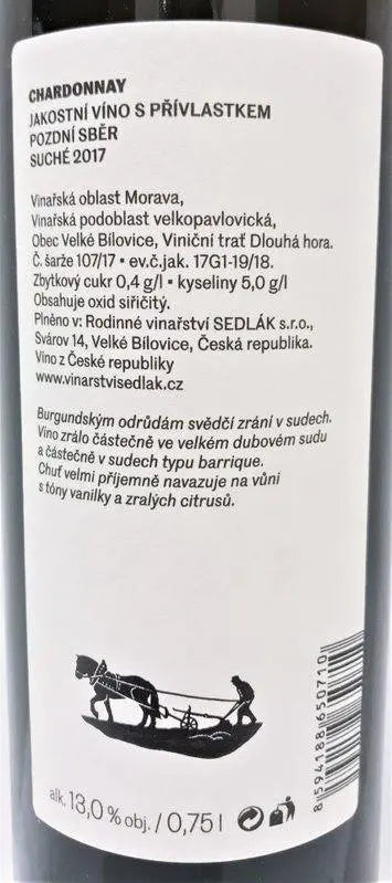 Zadní etiketa – Chardonnay