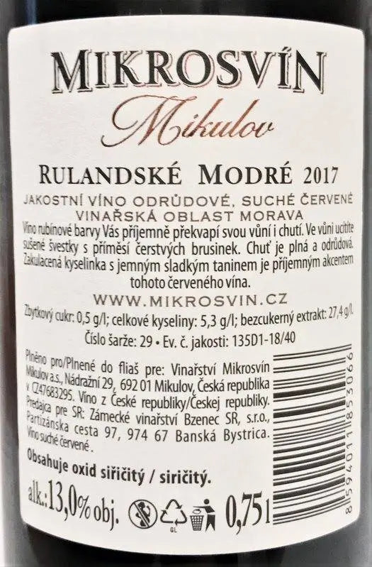 Zadní etiketa – Ryzlink vlašský