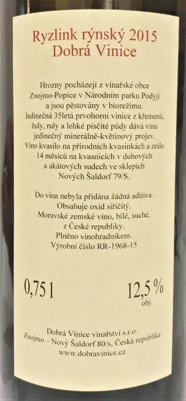 Zadní etiketa – Ryzlink rýnský