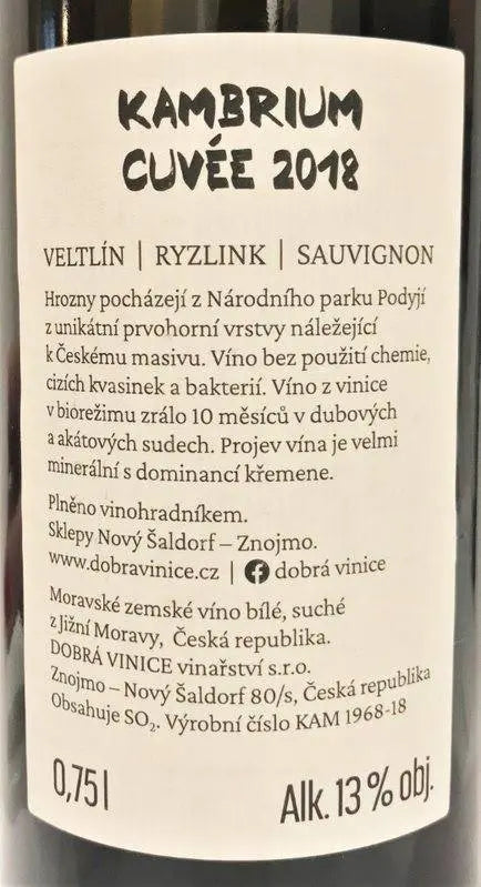 Zadní etiketa – Cuvée Kambrium