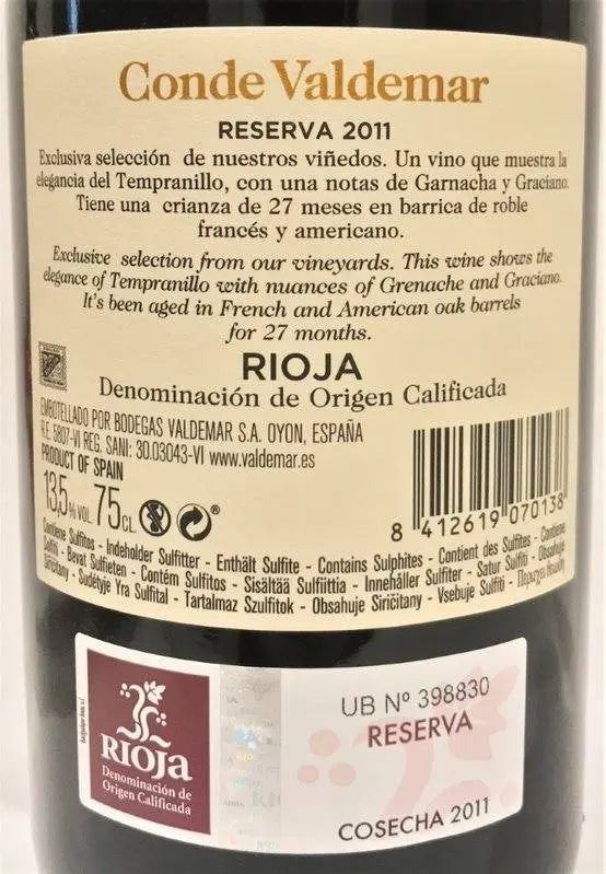 Zadní etiketa – Reserva Rioja