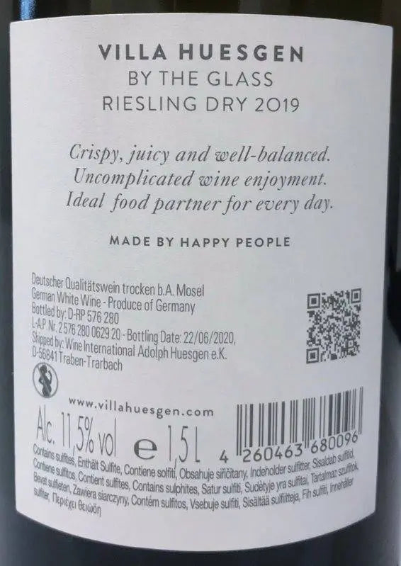 Zadní etiketa – Riesling by the glass Magnum 1,5 L