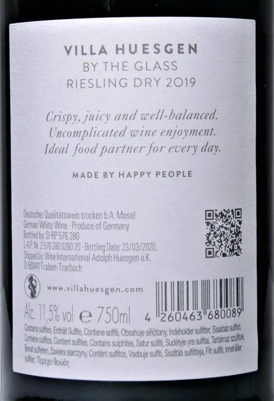 Zadní etiketa – Riesling by the glass