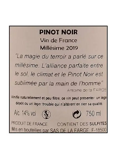 Zadní etiketa – L'Enfant Rebelle Pinot noir