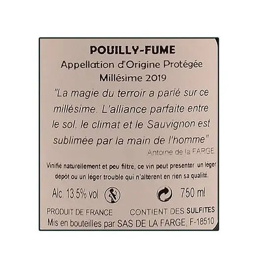 Zadní etiketa – Pouilly Fumé Sauvignon blanc