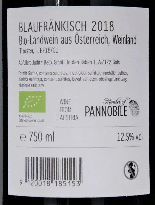 Zadní etiketa – Blaufränkisch