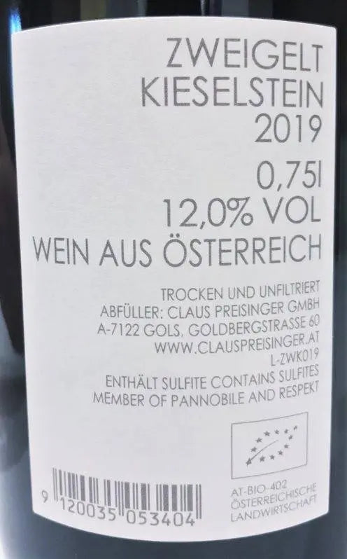 Zadní etiketa – Zweigelt