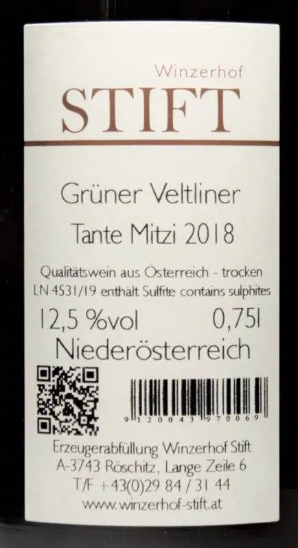 Zadní etiketa – Grüner Veltliner Tanze Mitzi