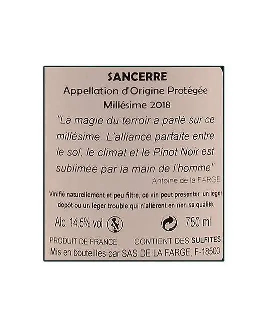 Zadní etiketa – Sancerre Rouge Pinot noir