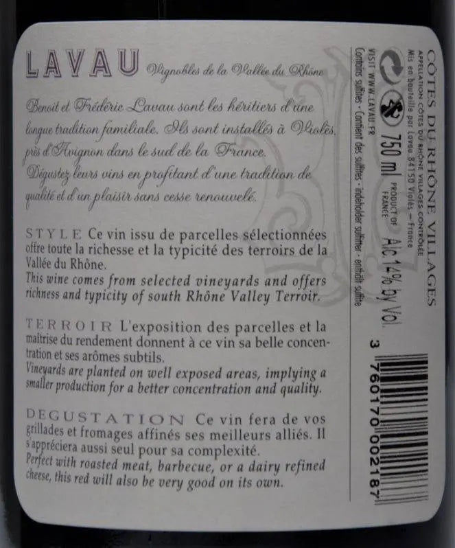 Zadní etiketa – Côtes du Rhone Villages