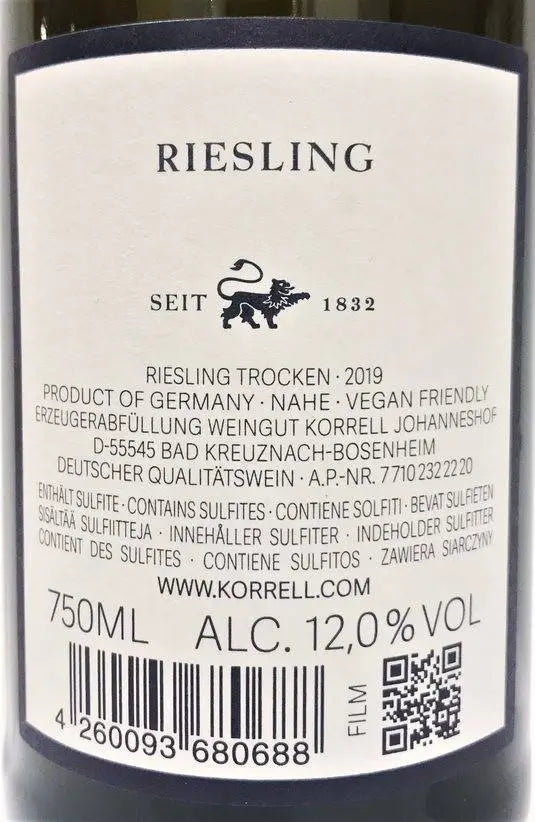 Zadní etiketa – Riesling