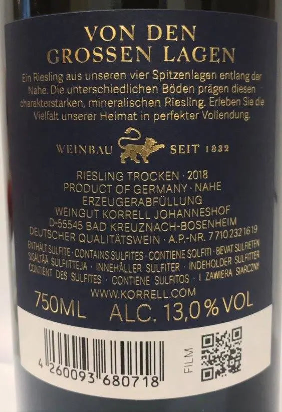 Zadní etiketa – Riesling von den grossen Lagen