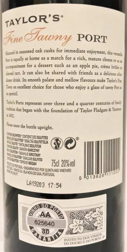 Zadní etiketa – Taylor's Fine Tawny