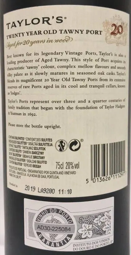 Zadní etiketa – Taylor's 20 years old Tawny