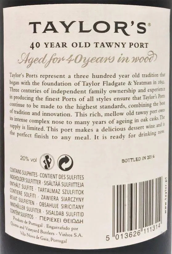 Zadní etiketa – Taylor's 40 years old Tawny