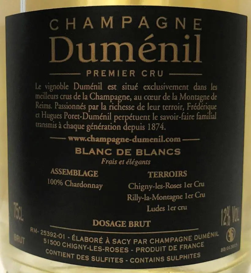 Zadní etiketa – Champagne - Blanc de Blancs