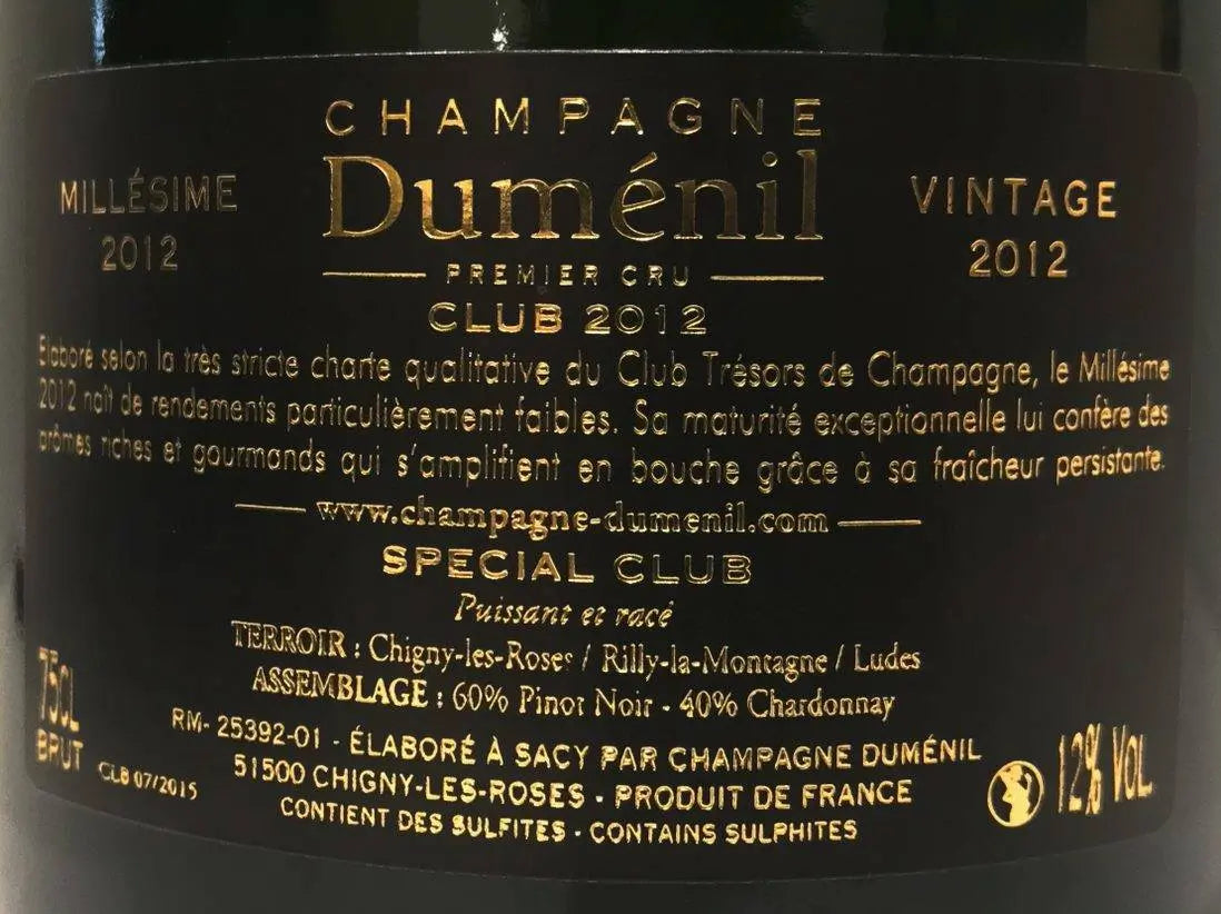 Zadní etiketa – Champagne - Special club Millesimé
