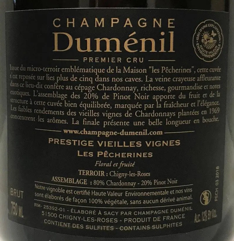 Zadní etiketa – Champagne - Prestige Vieilles Vignes