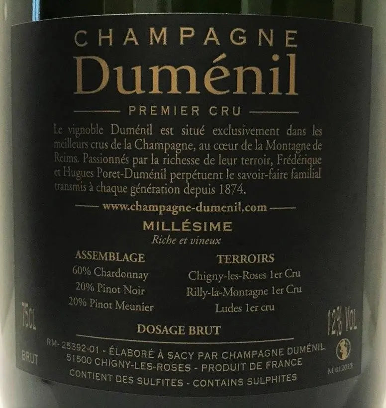 Zadní etiketa – Champagne - Millesimé