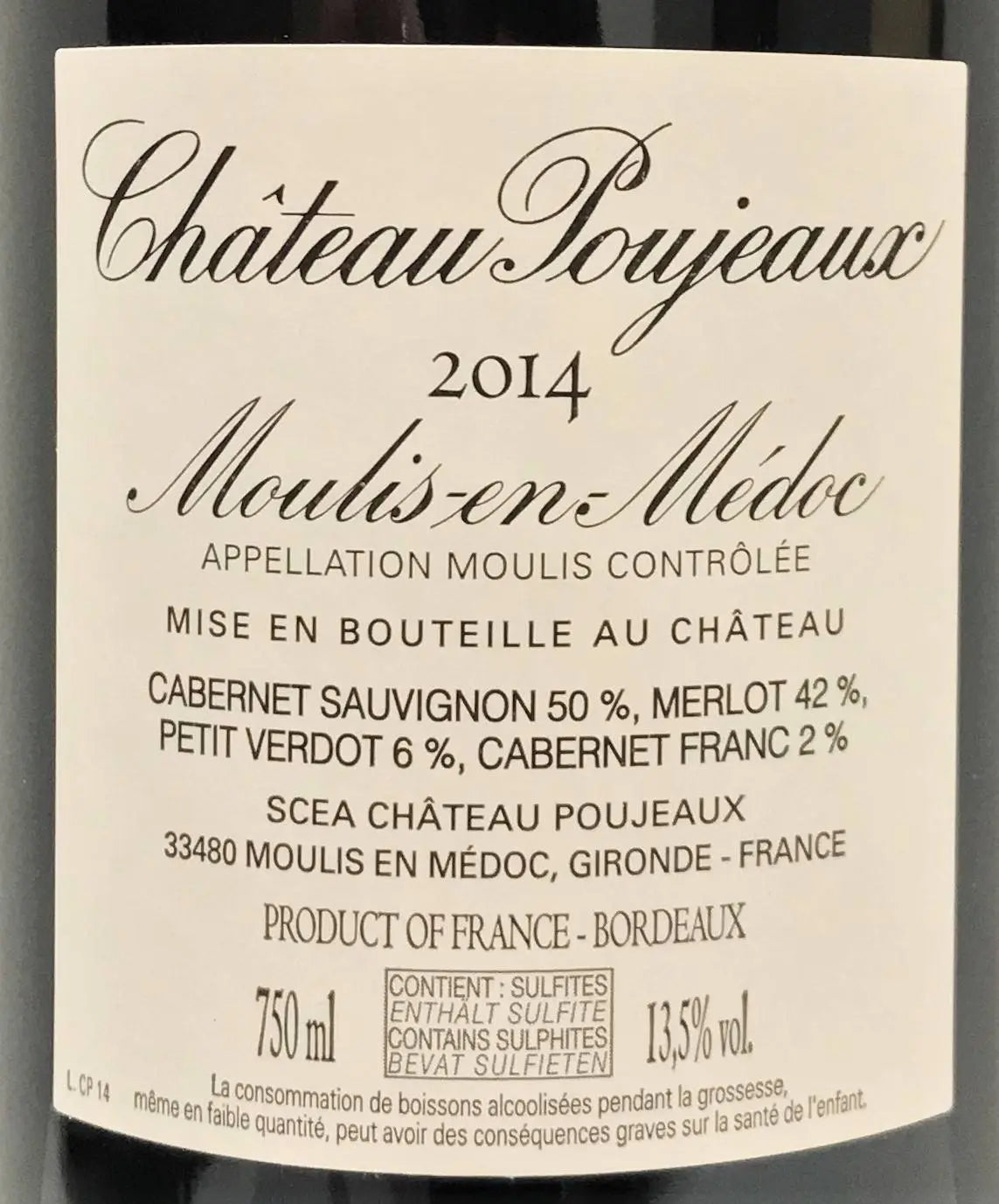 Zadní etiketa – Château Poujeaux