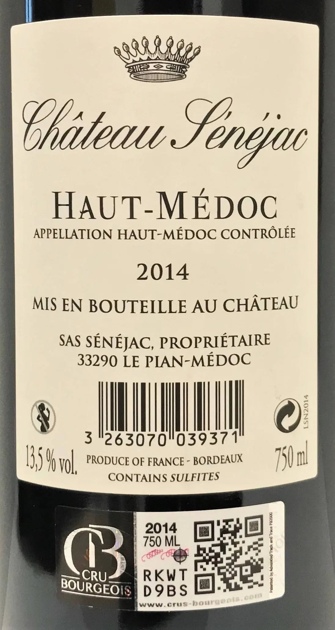 Zadní etiketa – Château Sénéjac