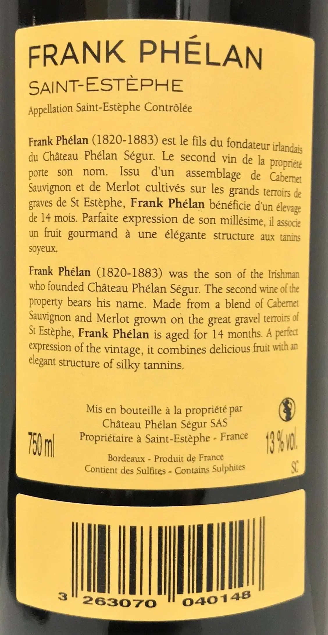 Zadní etiketa – Frank Phélan