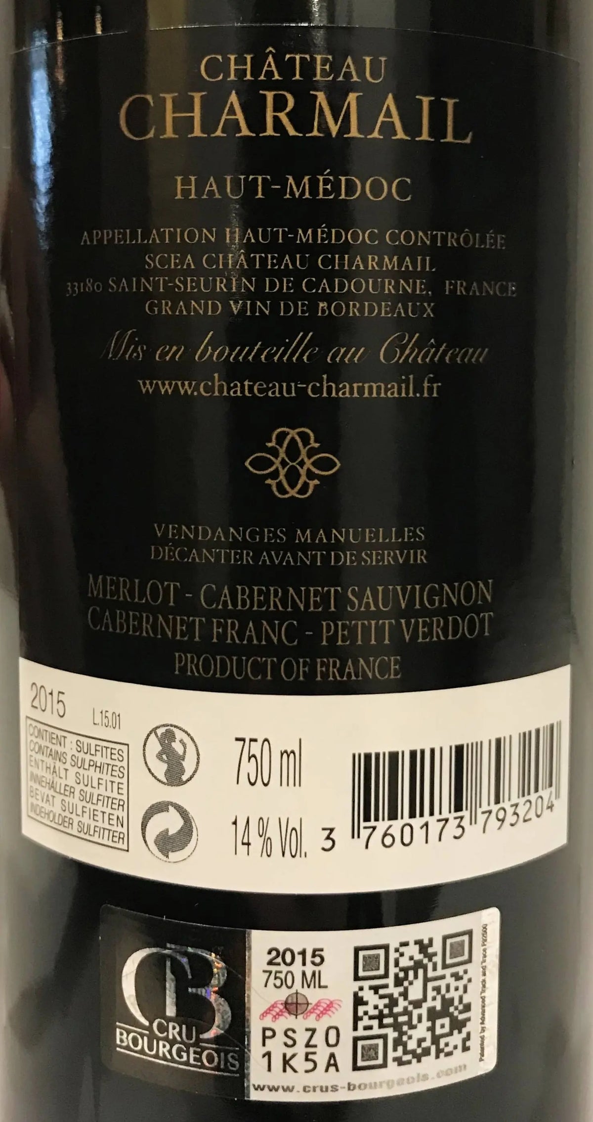 Zadní etiketa – Château Charmail Cru Bourgeois