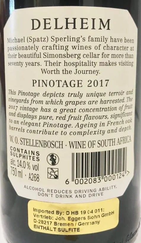 Zadní etiketa – Pinotage Family Range