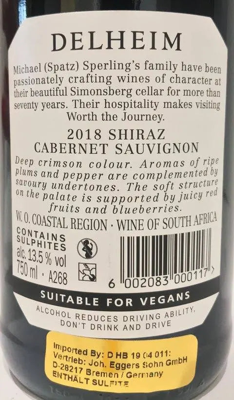 Zadní etiketa – Shiraz - Cabernet Sauvignon Lifestyle