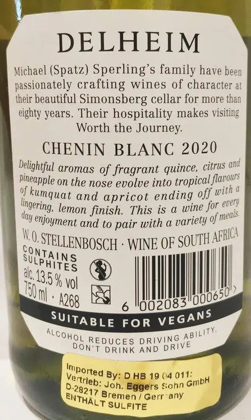 Zadní etiketa – Chenin Blanc Lifestyle