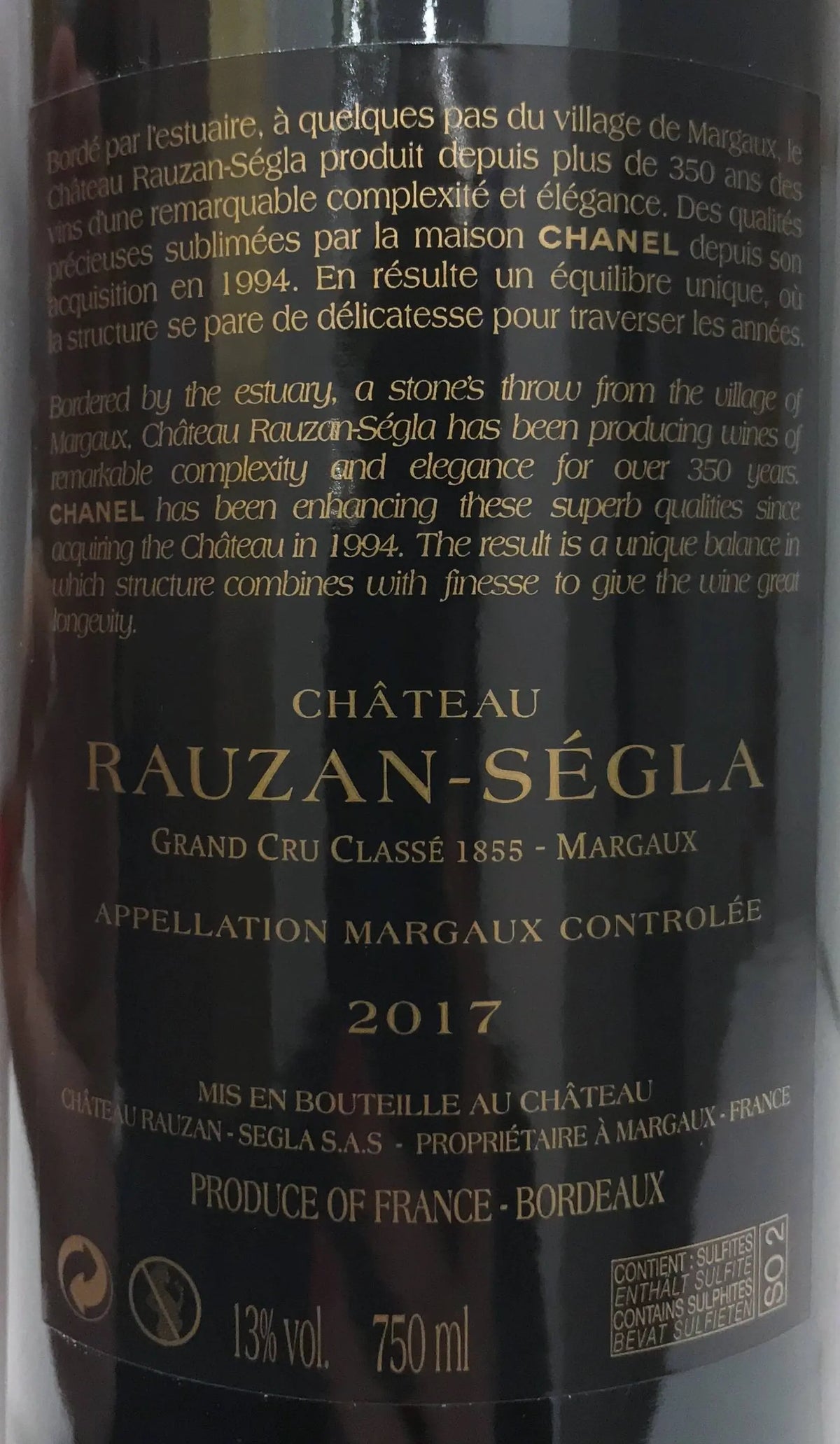 Zadní etiketa – Château Rauzan-Ségla