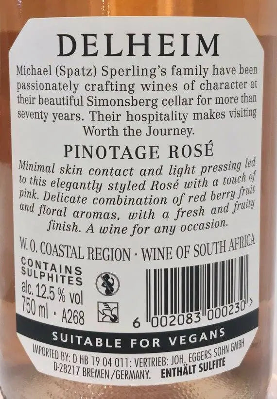 Zadní etiketa – Pinotage Rosé Lifestyle