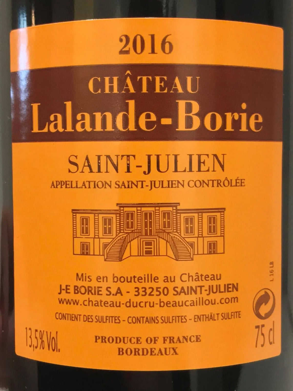 Zadní etiketa – Château Lalande Borie