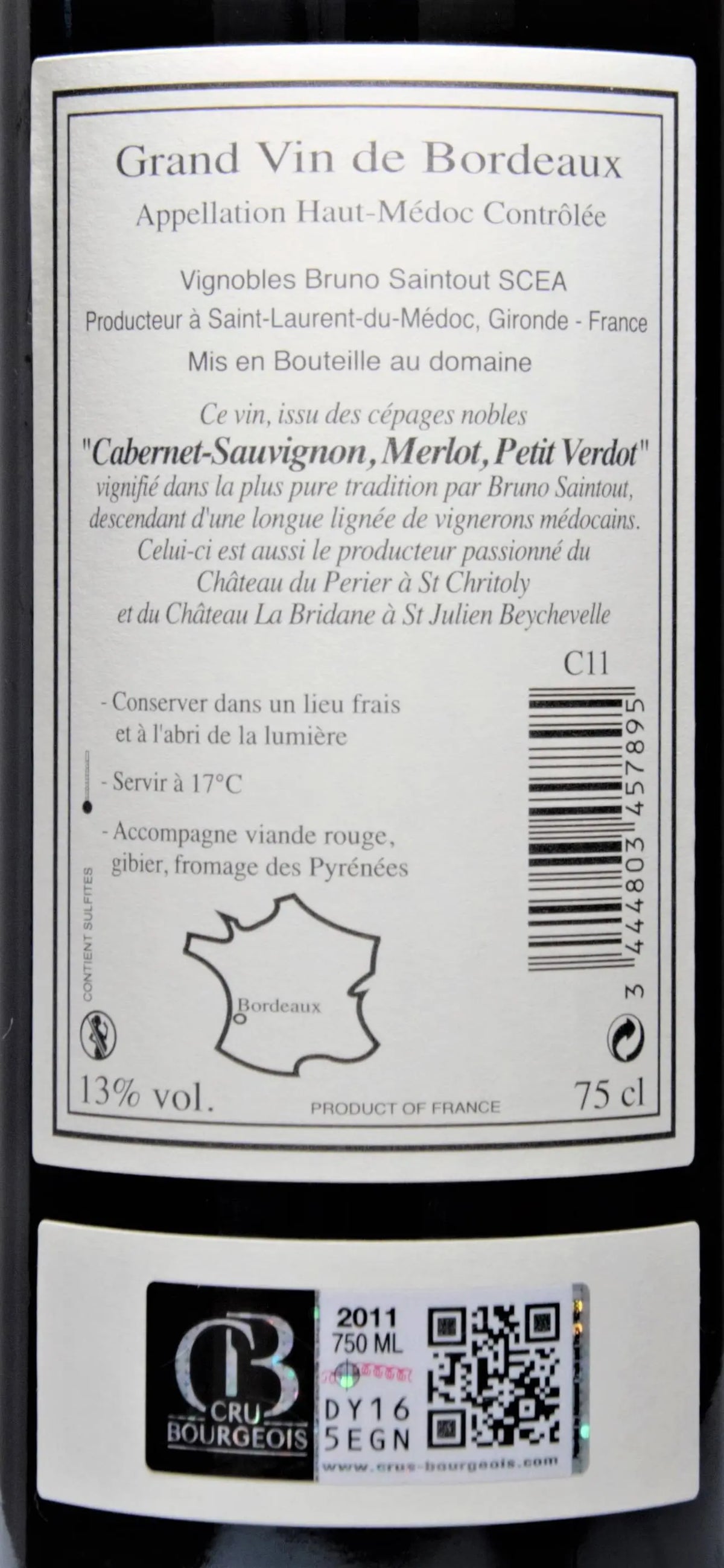 Zadní etiketa – Domaine de Cartujac