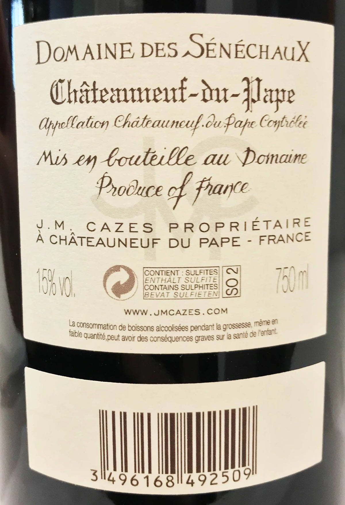 Zadní etiketa – Châteauneuf du Pape